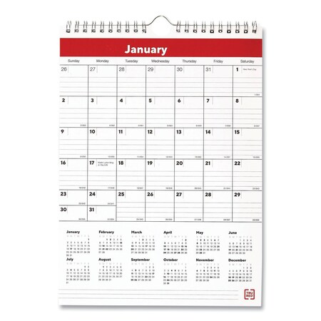 Tru Red Wall Calendar, Vertical Orientation, 8 x 11, White/Red/Black Sheets, 12-Month (Jan to Dec): 2022 TR53922-22